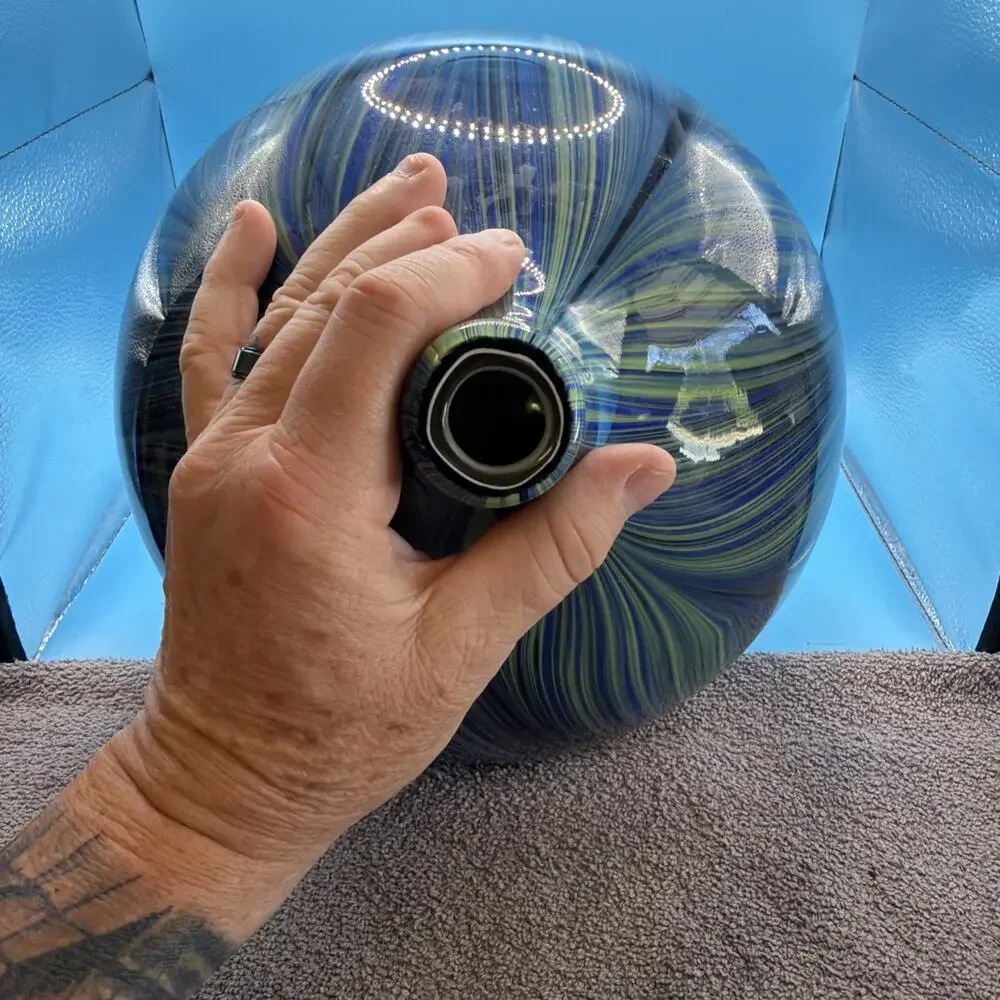 Murano Style Vase Large 10 Inch Onion Swirl Blue Green Black Hand Blown MCM